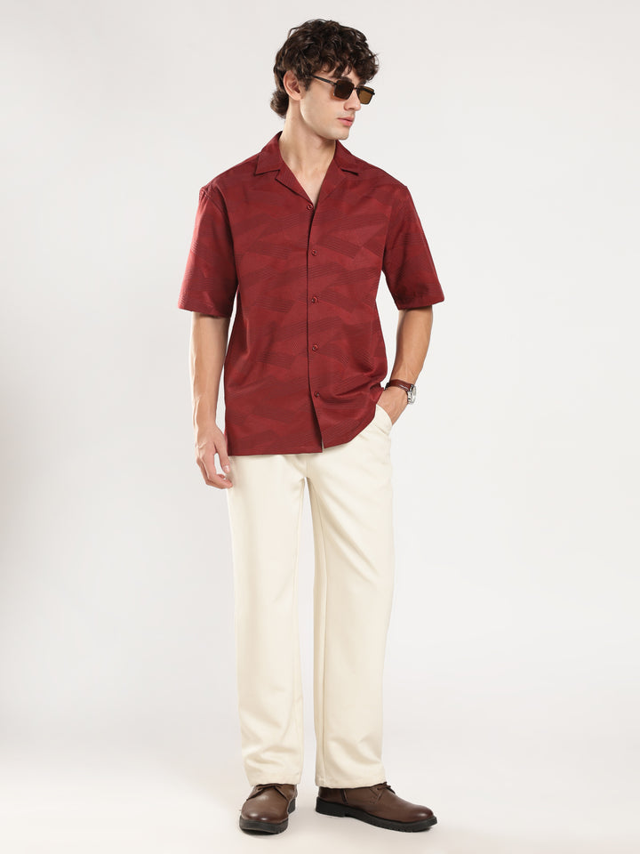 Rust Self Design Boxy Fit Casual Shirt