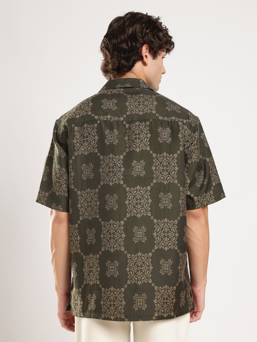 Green Jacquard Boxy Fit Casual Shirt