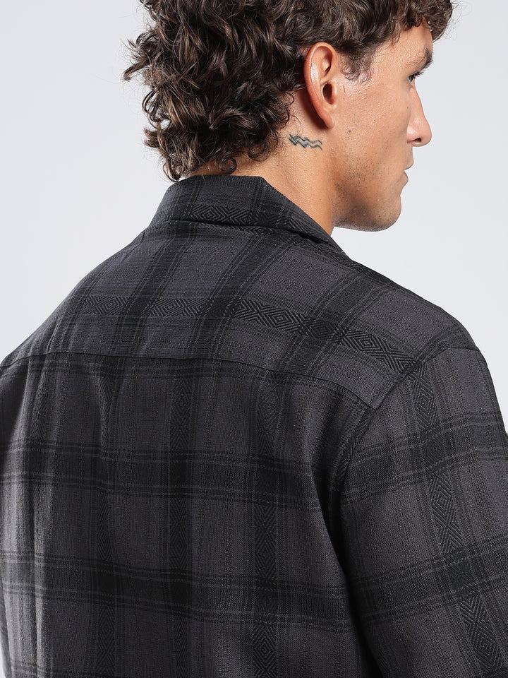 Grey Checked Boxy Fit Casual Shirt