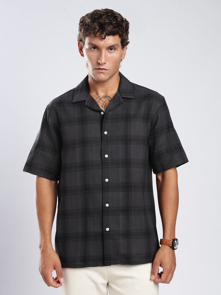 Grey Checked Boxy Fit Casual Shirt