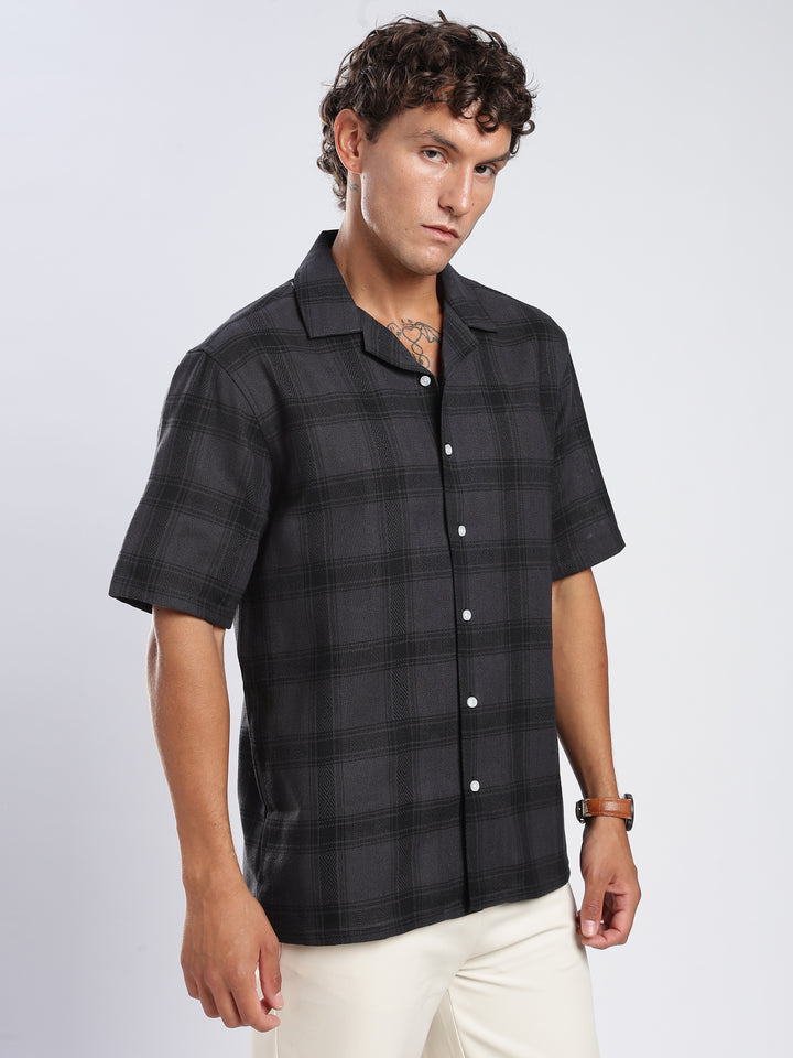 Grey Checked Boxy Fit Casual Shirt
