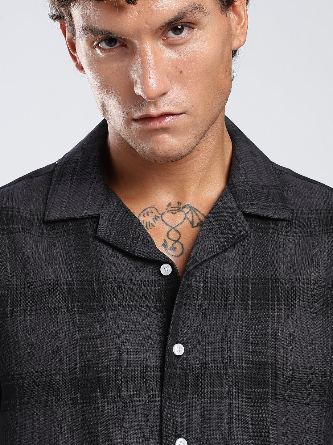 Grey Checked Boxy Fit Casual Shirt