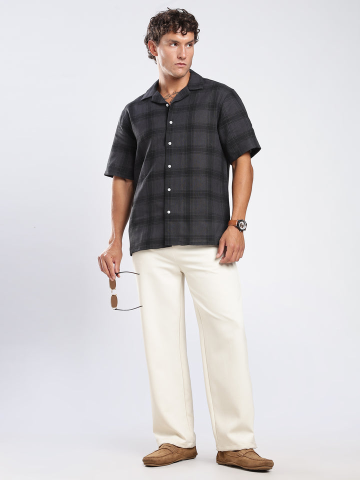 Grey Checked Boxy Fit Casual Shirt
