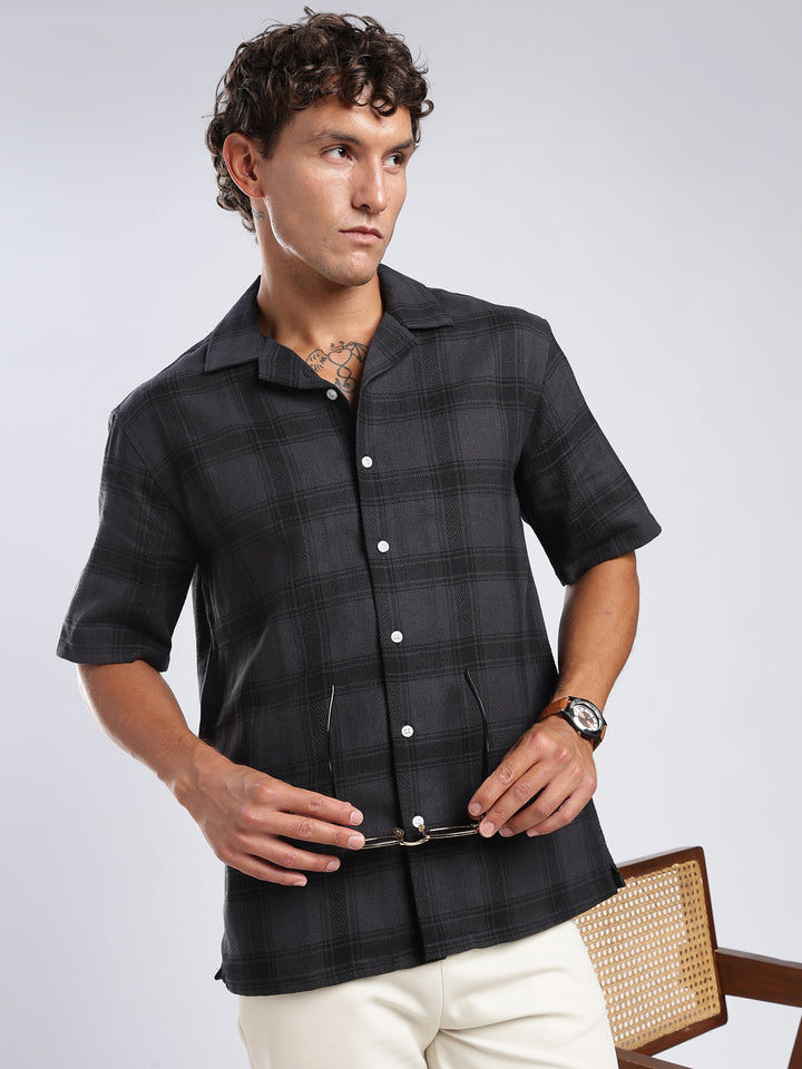 Grey Checked Boxy Fit Casual Shirt