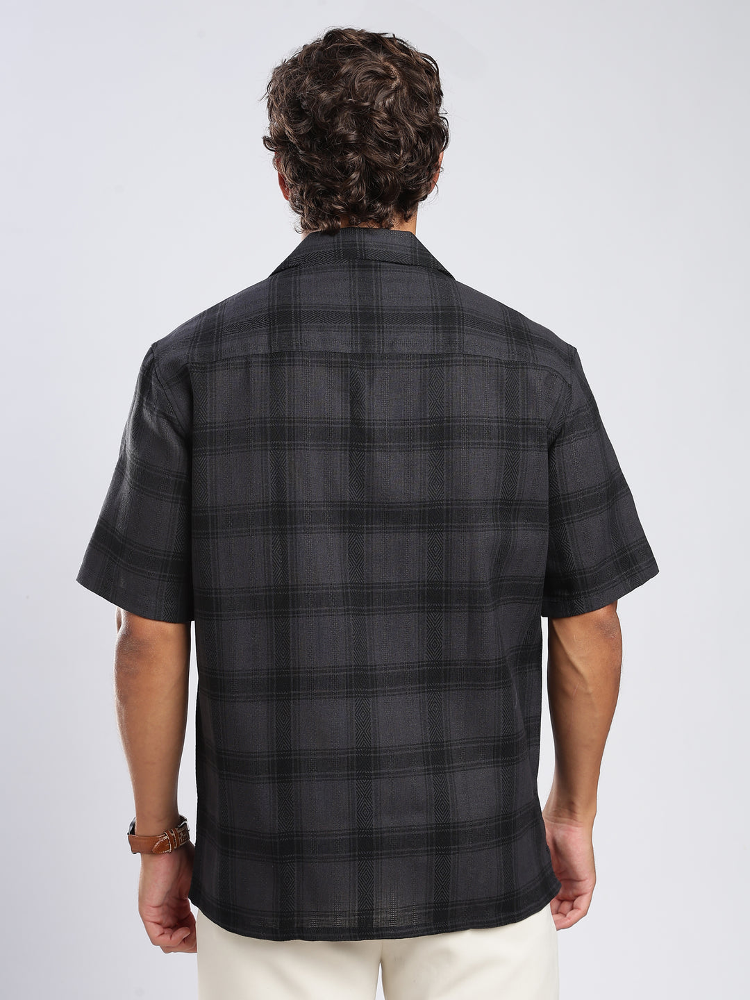 Grey Checked Boxy Fit Casual Shirt