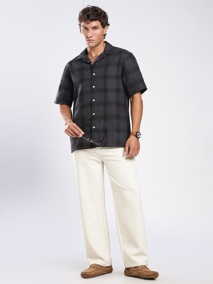 Grey Checked Boxy Fit Casual Shirt
