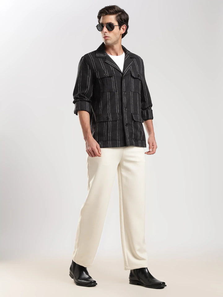 Black Striped Regular Fit Shacket