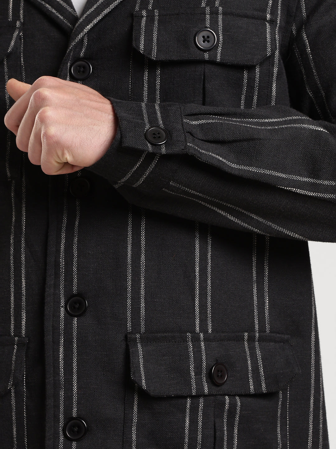 Black Striped Regular Fit Shacket