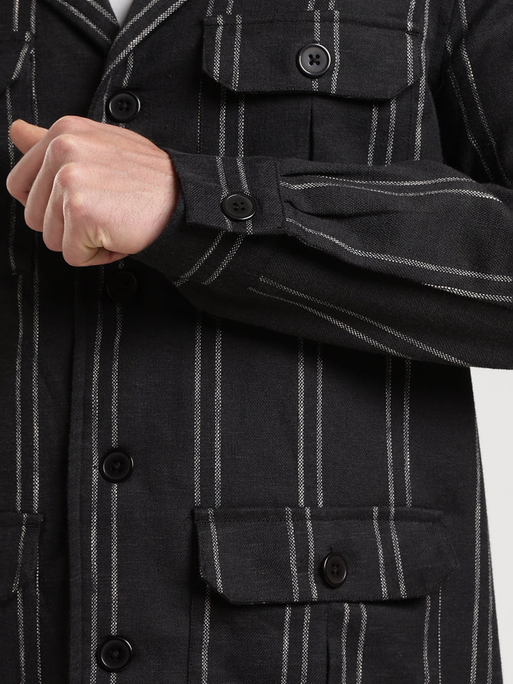 Black Striped Regular Fit Shacket