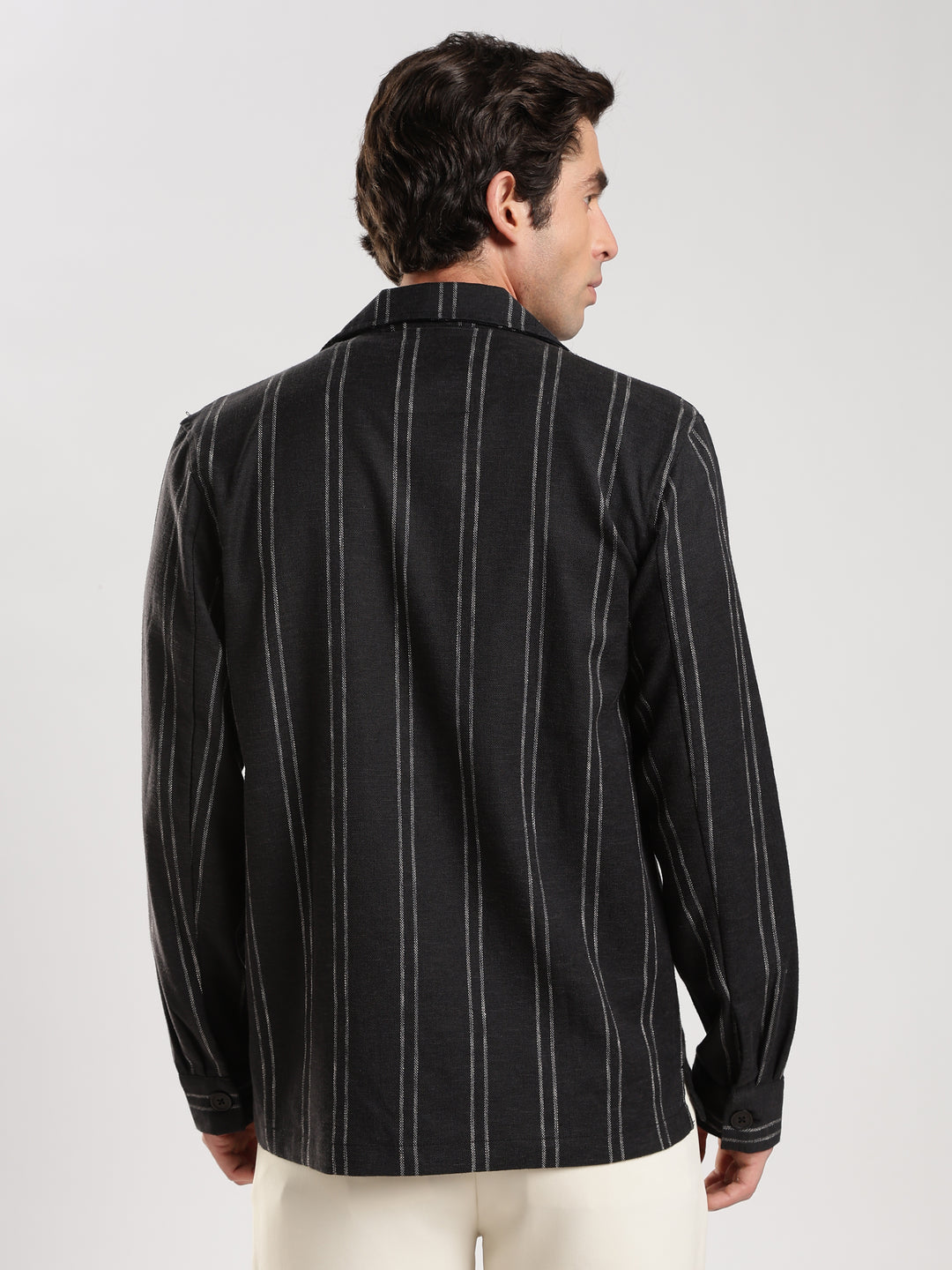 Black Striped Regular Fit Shacket