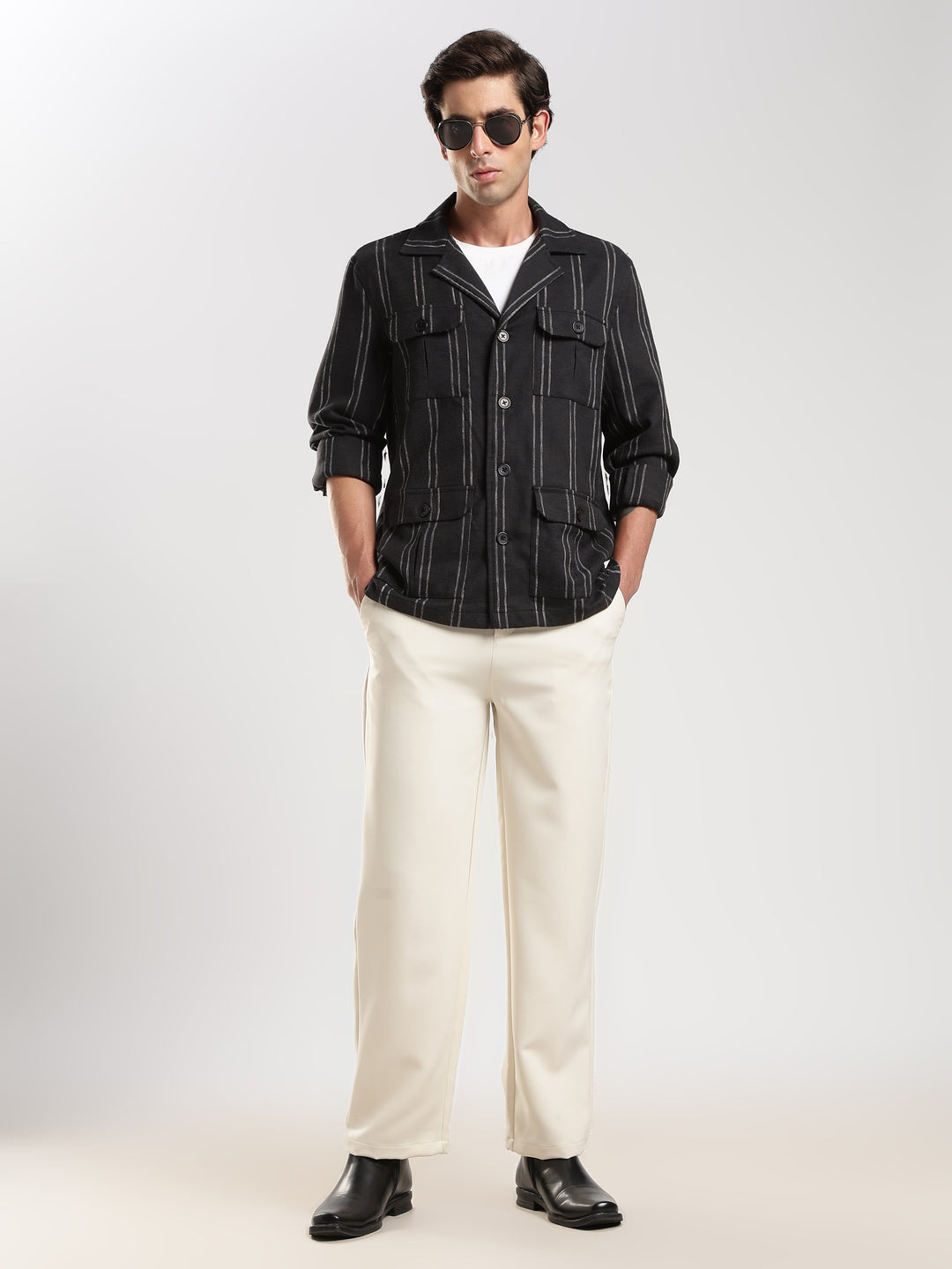 Black Striped Regular Fit Shacket