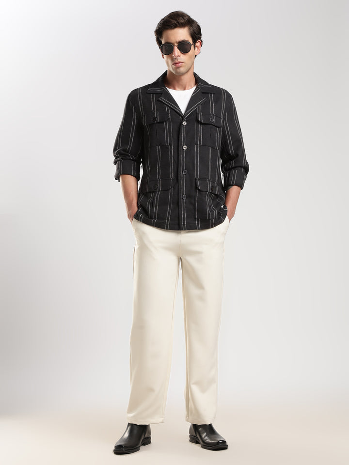 Black Striped Regular Fit Shacket