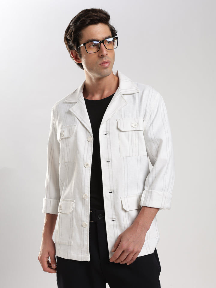 White Stripe Regular Fit Shacket