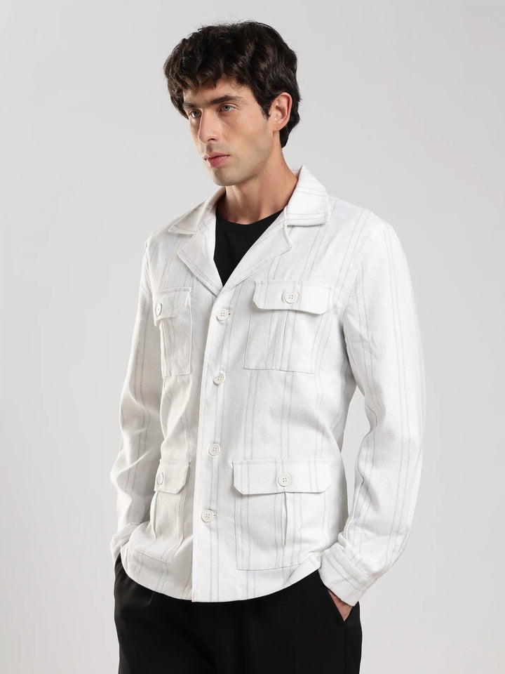 White Stripe Regular Fit Shacket
