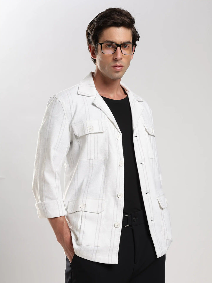 White Stripe Regular Fit Shacket
