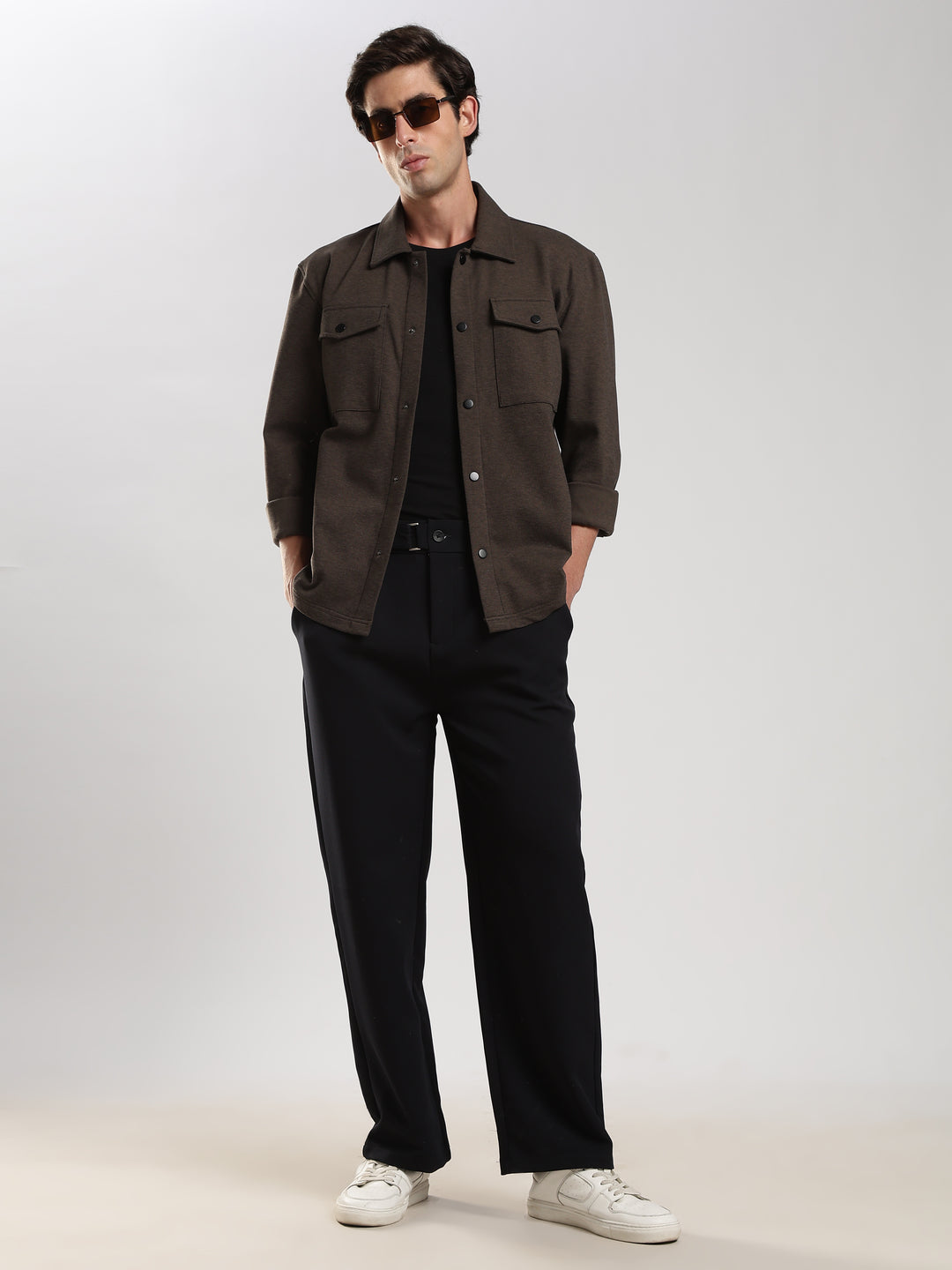 Brown Solid Regular Fit Shacket