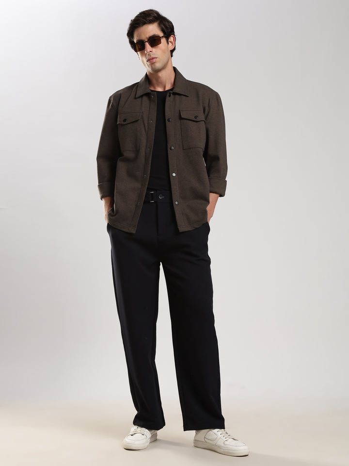 Brown Solid Regular Fit Shacket