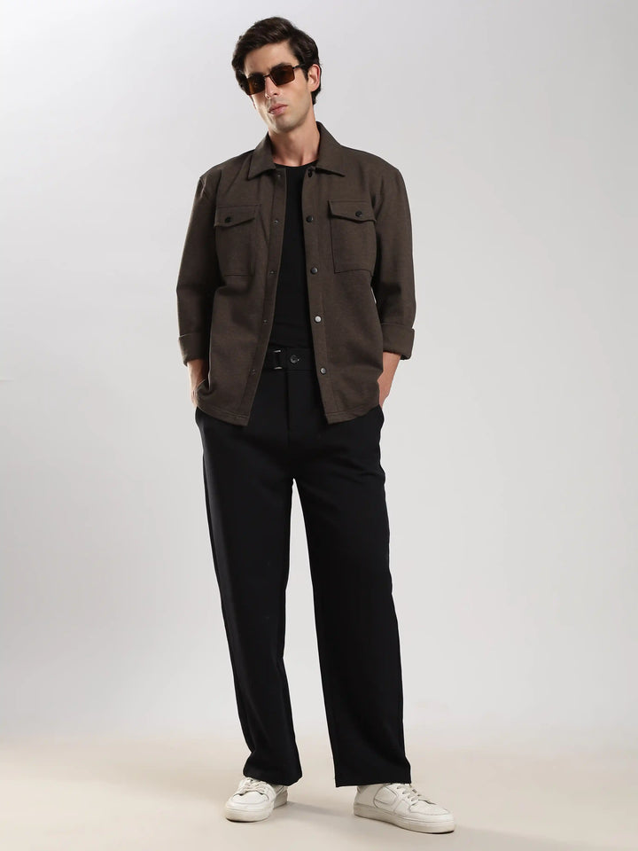 Brown Solid Regular Fit Shacket