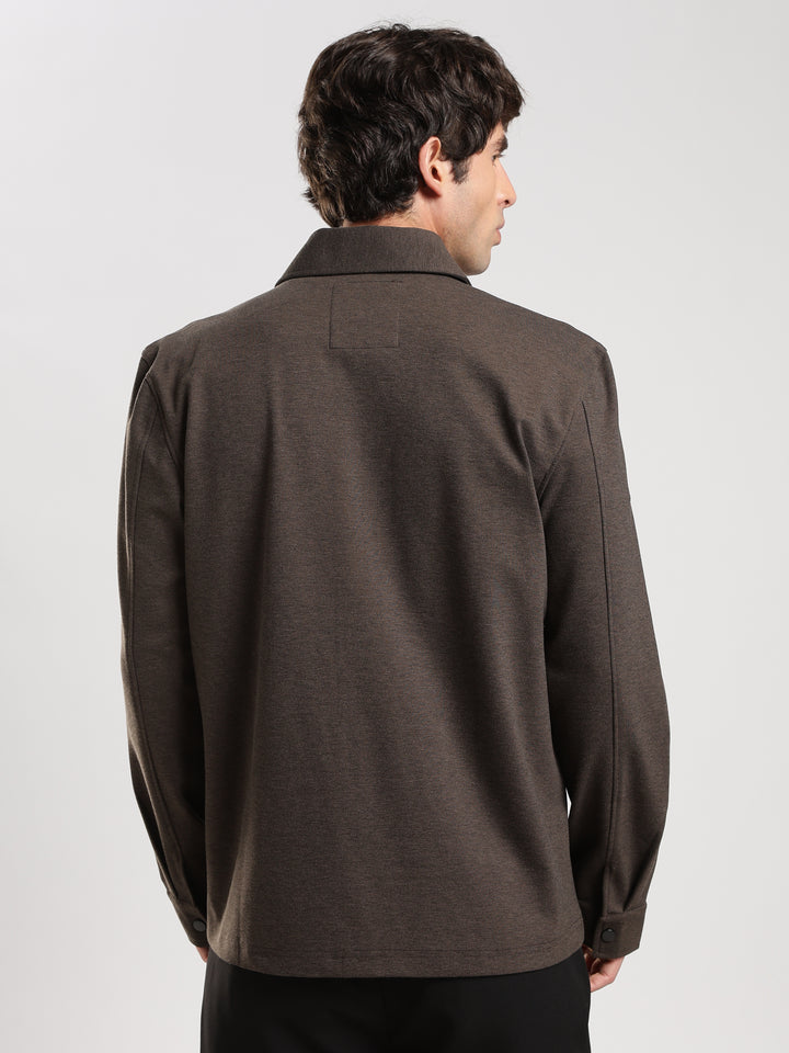 Brown Solid Regular Fit Shacket