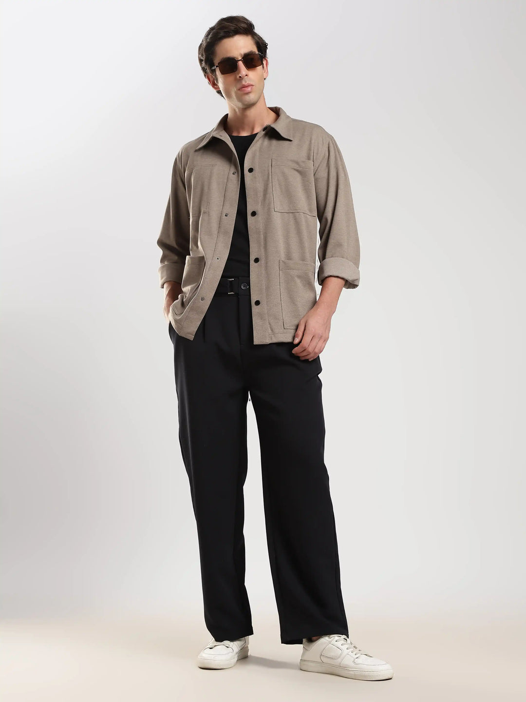Light Brown Solid Regular Fit Shacket