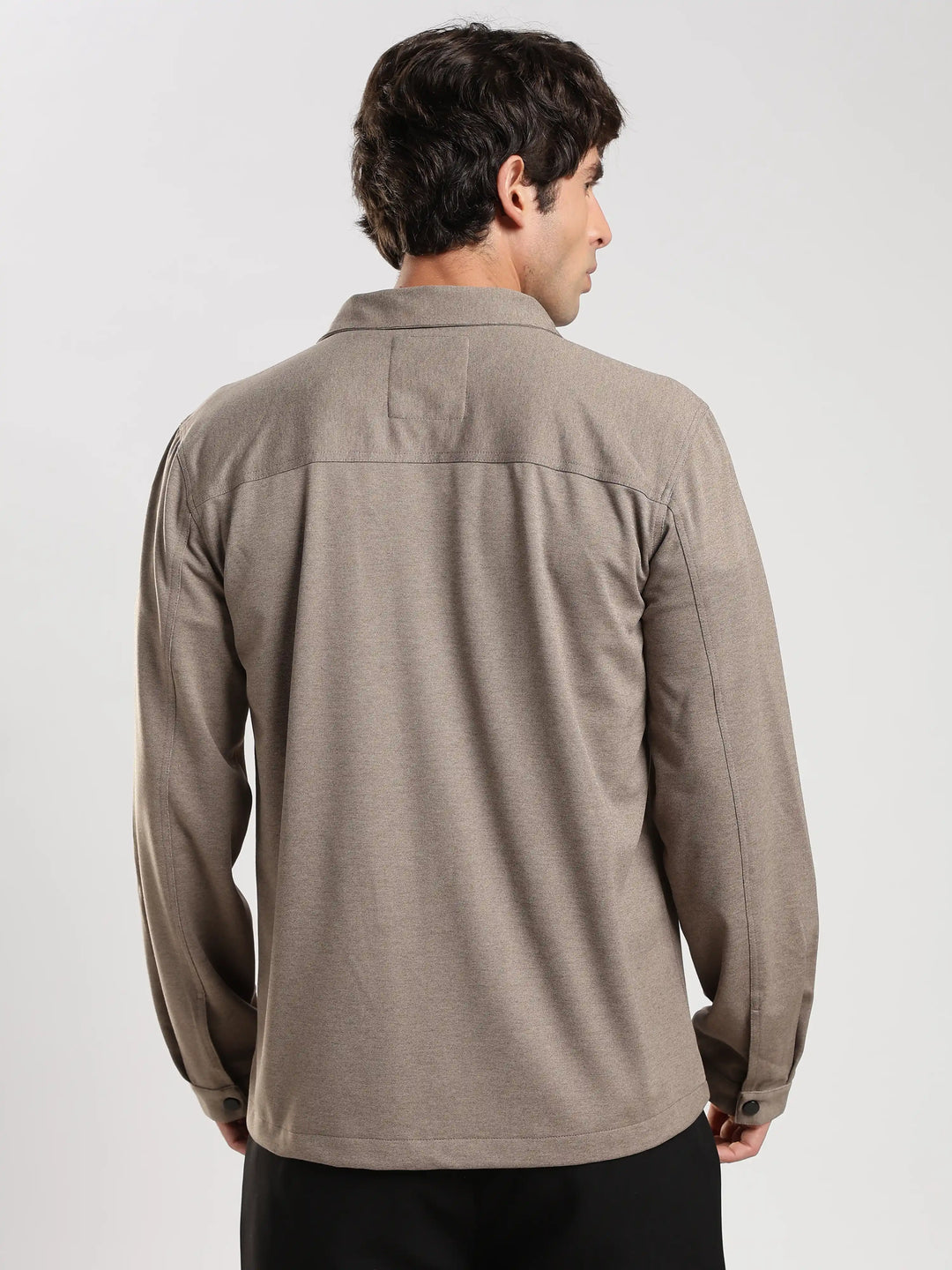 Light Brown Solid Regular Fit Shacket