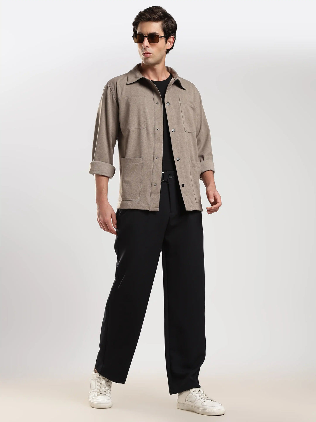 Light Brown Solid Regular Fit Shacket