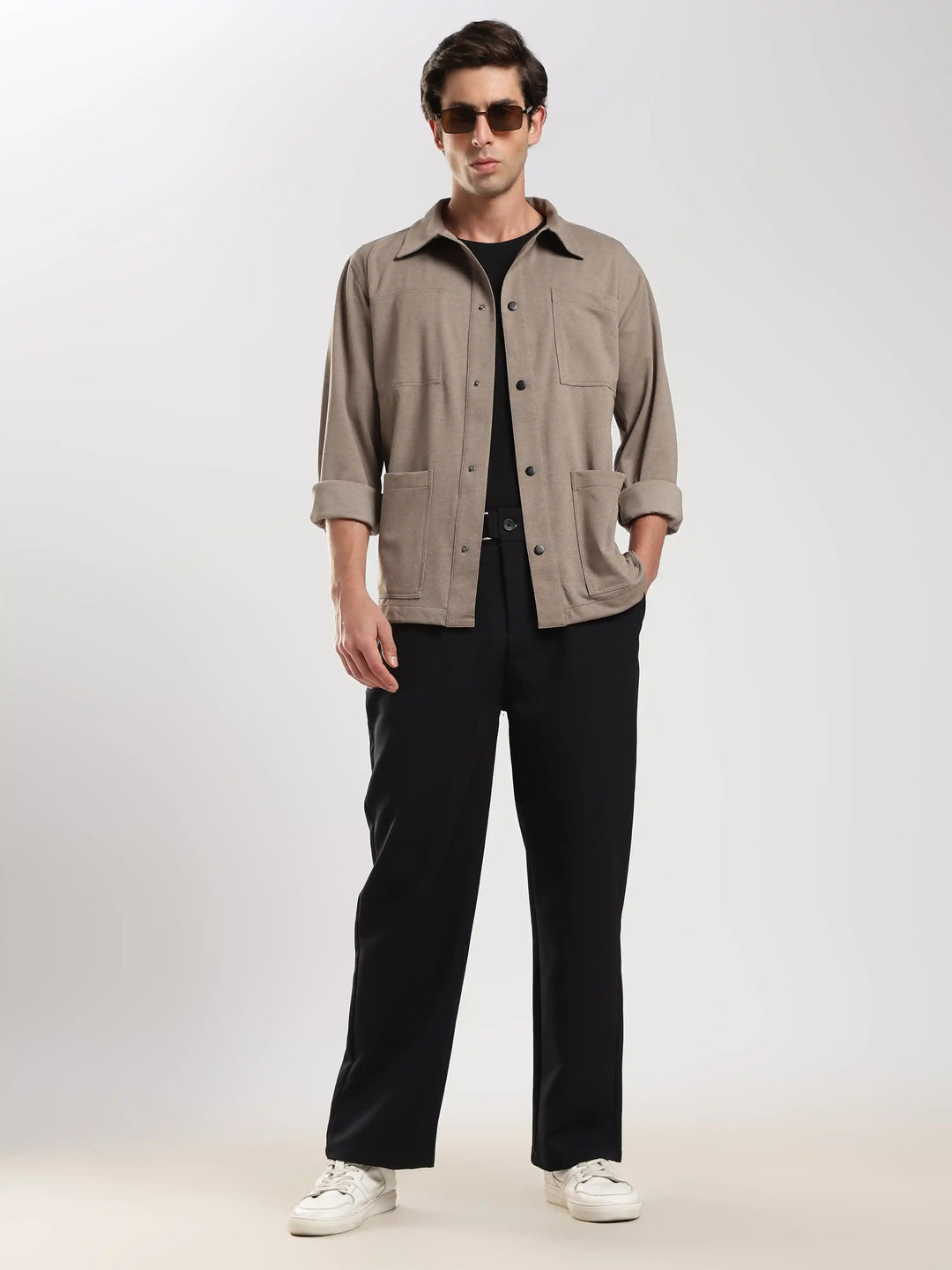 Light Brown Solid Regular Fit Shacket
