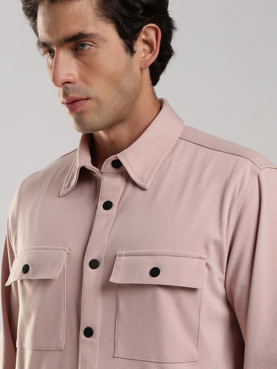 Pink Solid Regular Fit Shacket