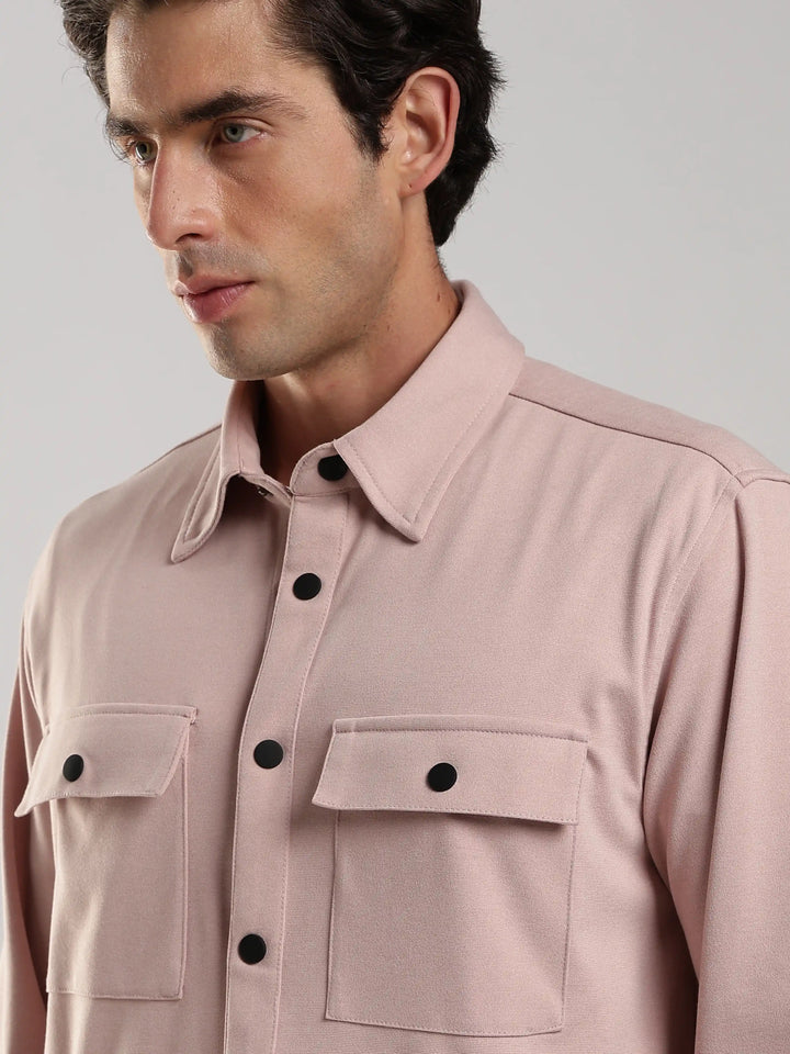 Pink Solid Regular Fit Shacket