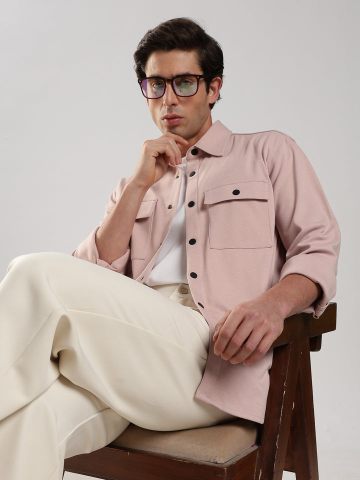 Pink Solid Regular Fit Shacket
