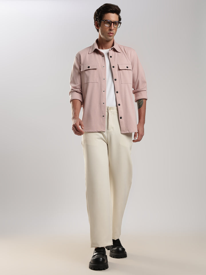 Pink Solid Regular Fit Shacket