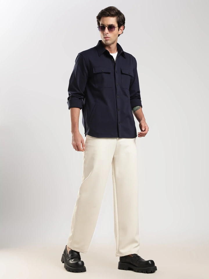 Navy Solid Regular Fit Shacket