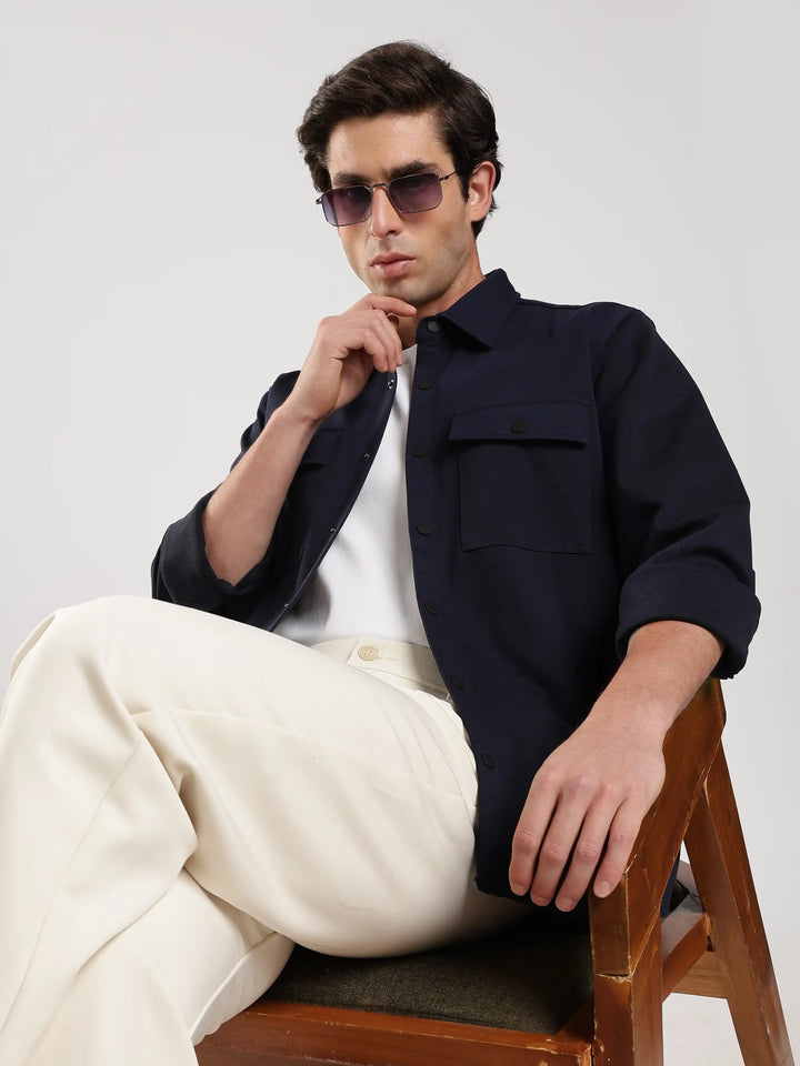 Navy Solid Regular Fit Shacket