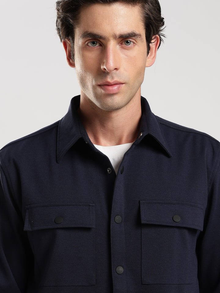 Navy Solid Regular Fit Shacket