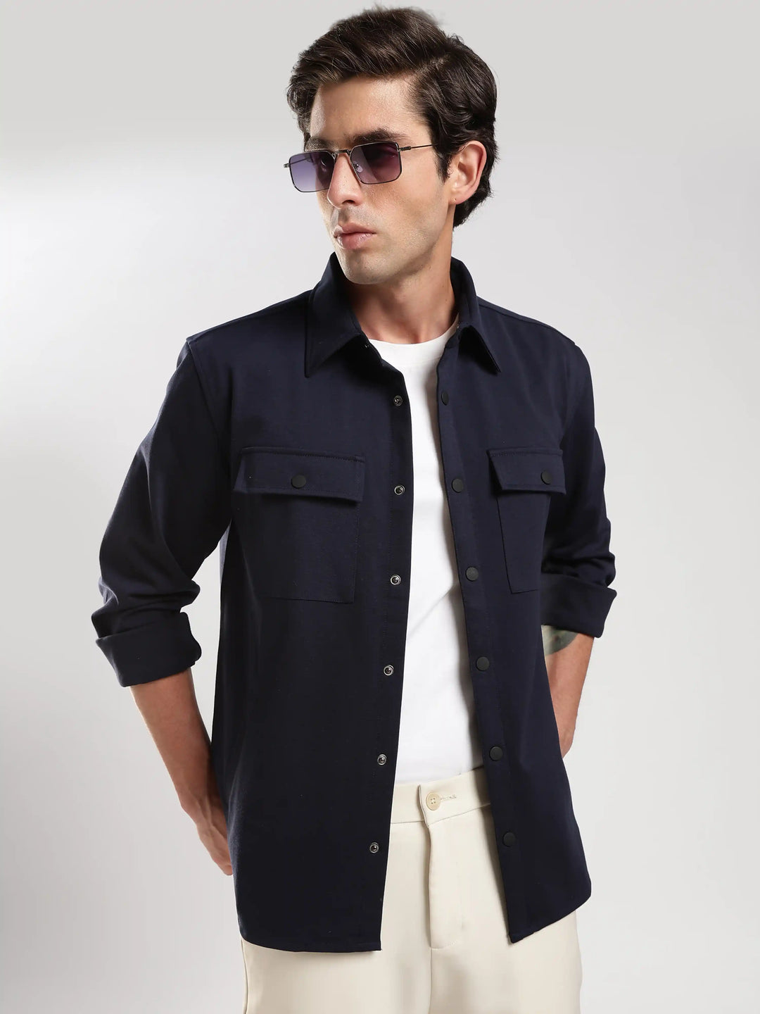 Navy Solid Regular Fit Shacket