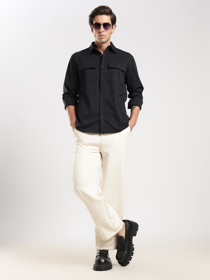 Black Solid Regular Fit Shacket