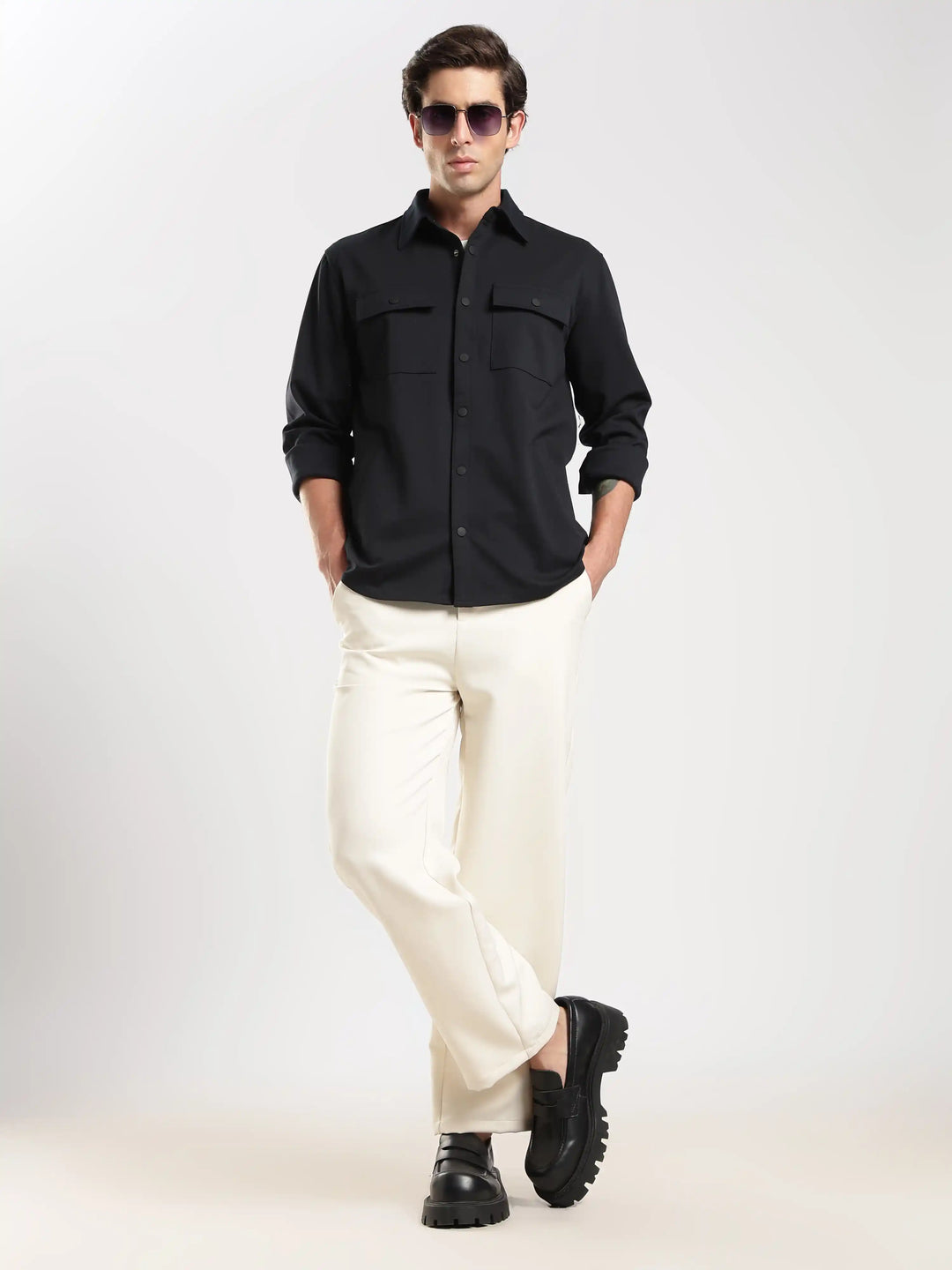 Black Solid Regular Fit Shacket
