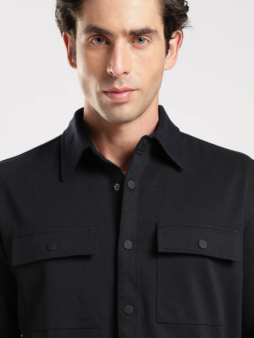 Black Solid Regular Fit Shacket