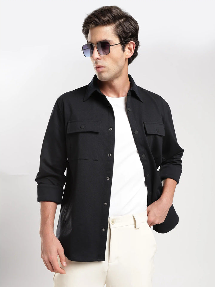 Black Solid Regular Fit Shacket
