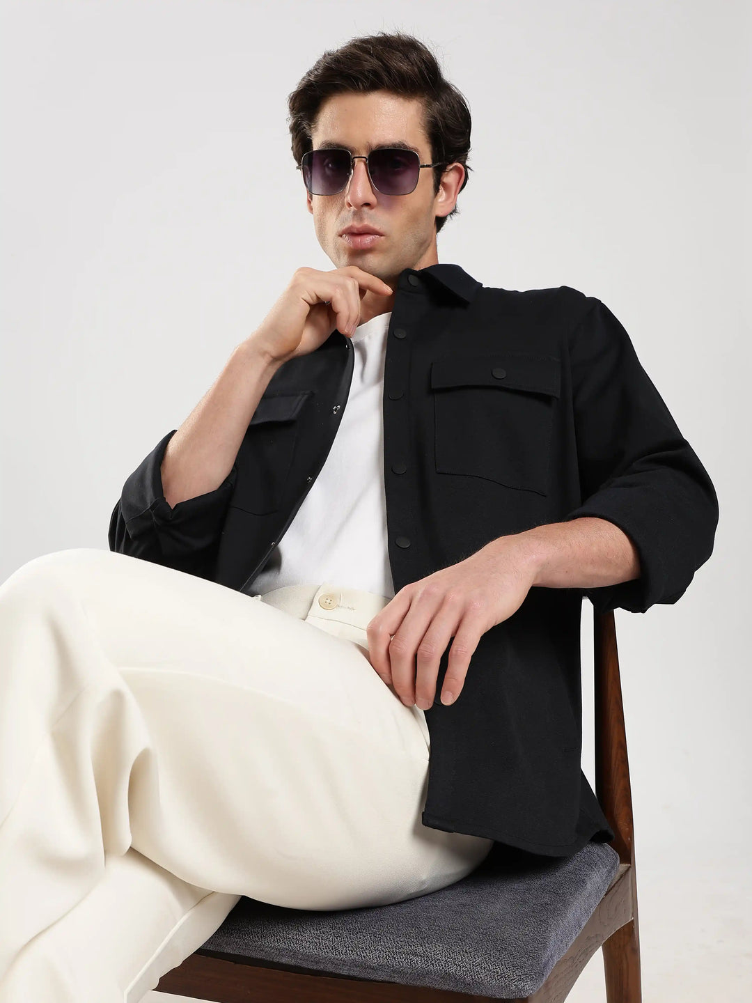 Black Solid Regular Fit Shacket