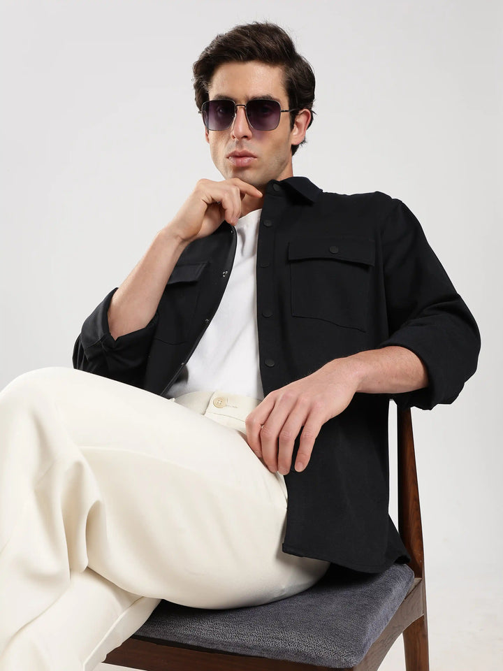 Black Solid Regular Fit Shacket