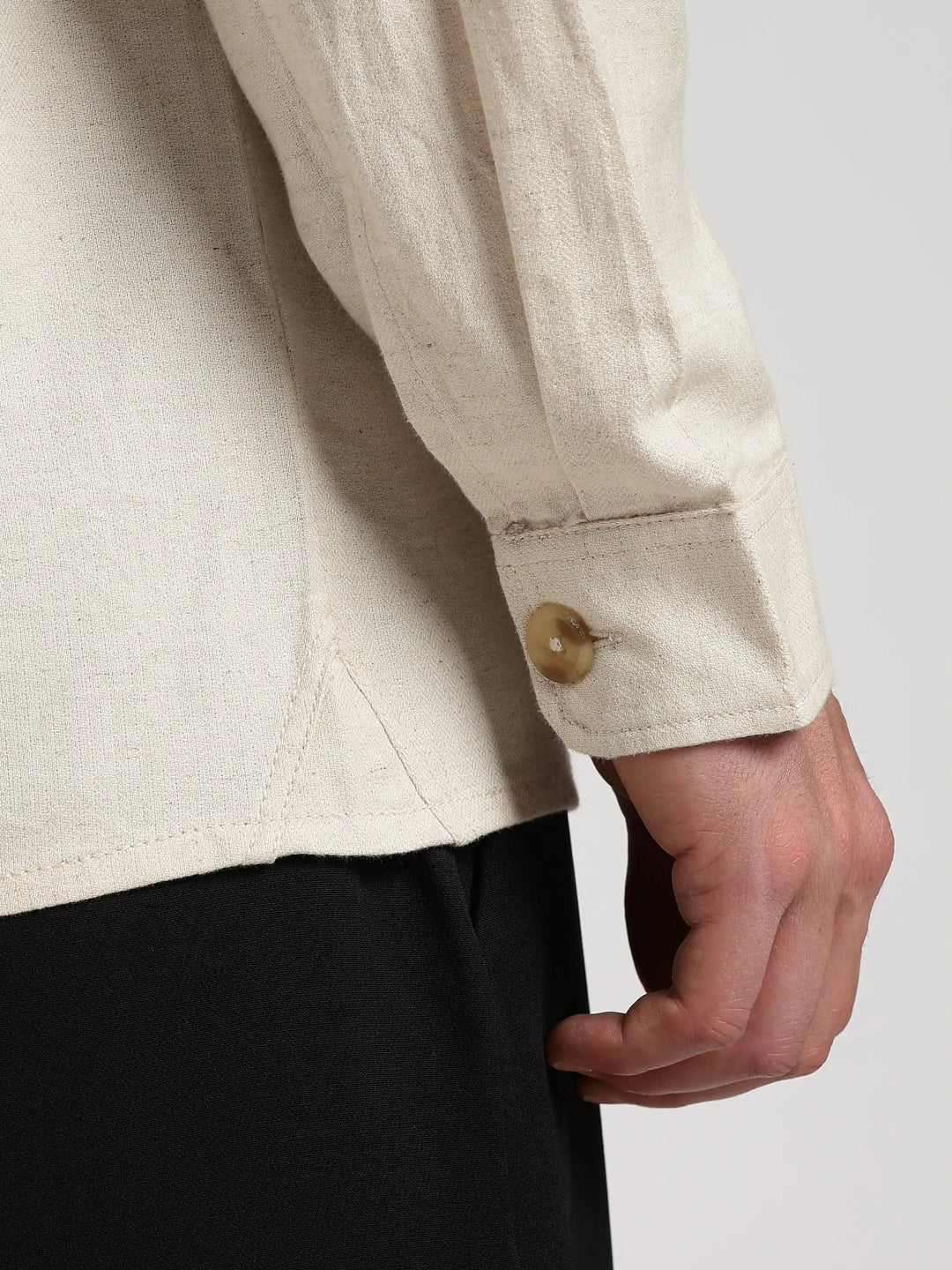 Cream Solid Regular Fit Shacket