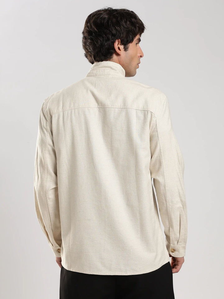 Cream Solid Regular Fit Shacket