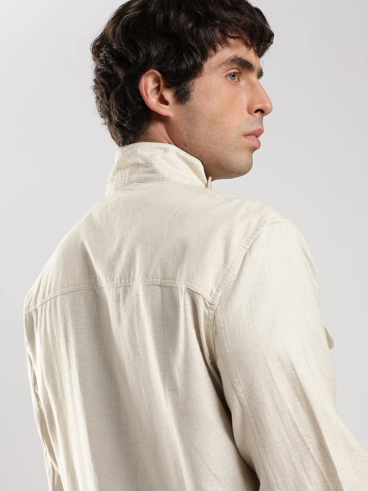 Cream Solid Regular Fit Shacket