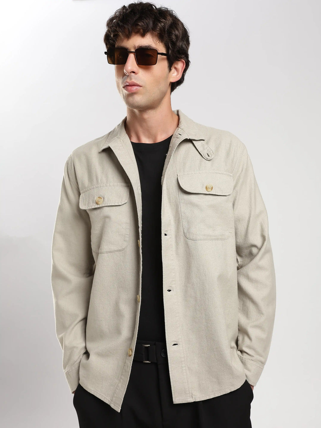 Grey Solid Regular Fit Shacket