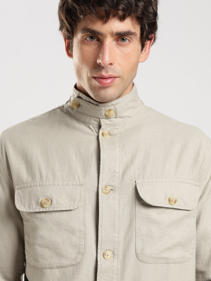 Grey Solid Regular Fit Shacket