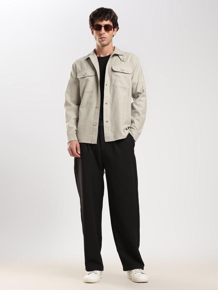 Grey Solid Regular Fit Shacket