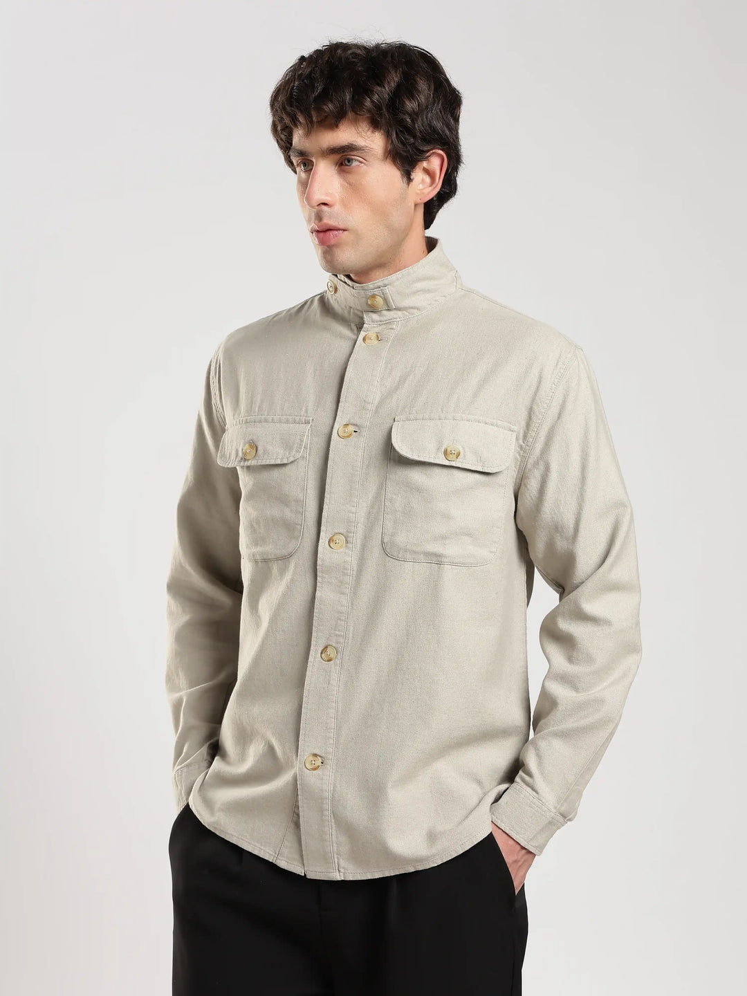 Grey Solid Regular Fit Shacket