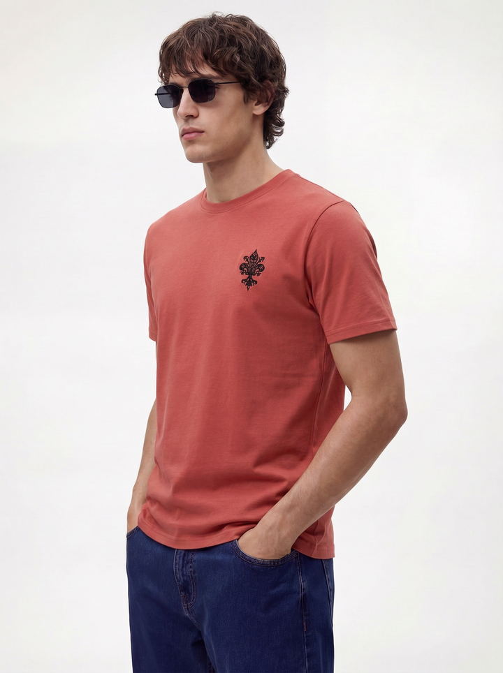 Pink Cotton Boxy Fit Printed Round Neck T-Shirt