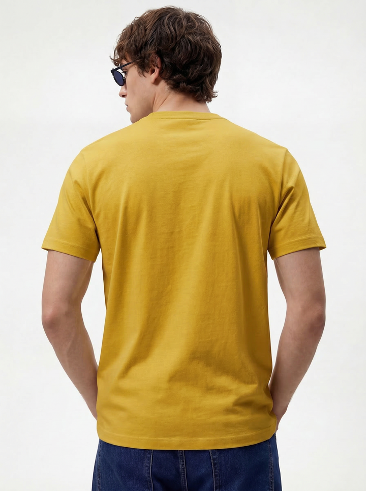 Mustard Boxy Fit Printed Round Neck T-Shirt